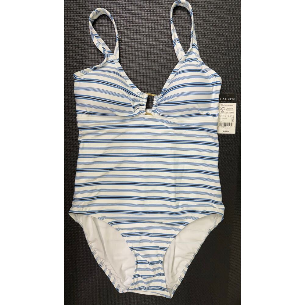 Lauren Ralph Lauren blue white stripe nautical one piece NWT $155 retail 6 swim - Picture 2 of 5